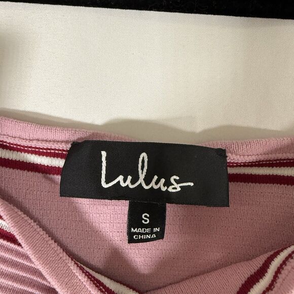Lulu's Crop Top Women's Small Pink Striped Ribbed Stretch Pull On - Picture 2 of 6
